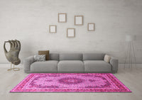 Machine Washable Medallion Pink Traditional Rug, wshtr1637pnk