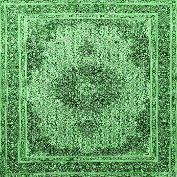 Square Medallion Emerald Green Traditional Rug, tr1637emgrn