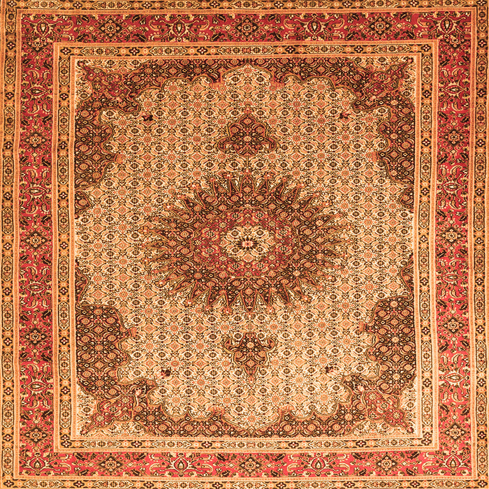 Round Machine Washable Medallion Orange Traditional Area Rugs, wshtr1637org