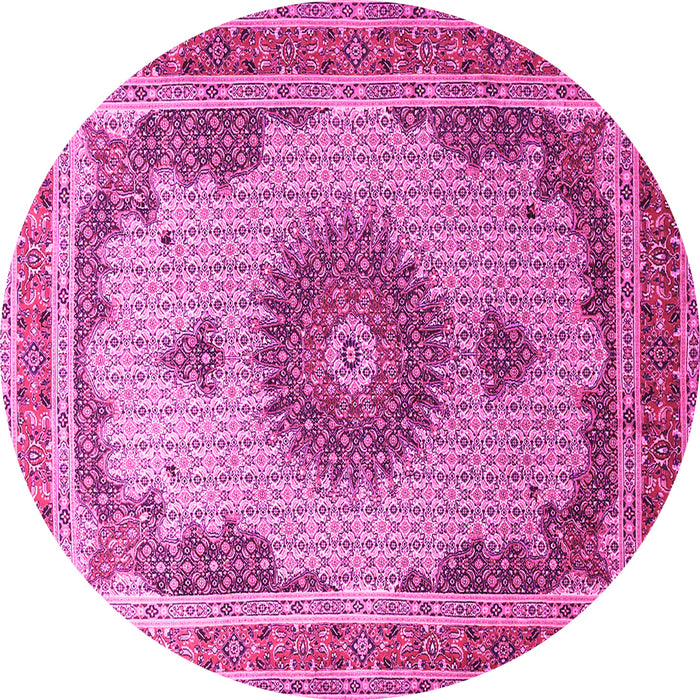 Round Machine Washable Medallion Pink Traditional Rug, wshtr1637pnk