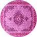 Round Machine Washable Medallion Pink Traditional Rug, wshtr1637pnk