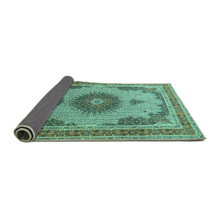 Sideview of Medallion Turquoise Traditional Rug, tr1637turq