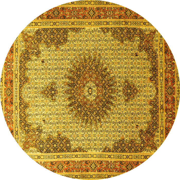 Round Medallion Yellow Traditional Rug, tr1637yw