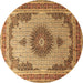 Round Machine Washable Medallion Brown Traditional Rug, wshtr1637brn