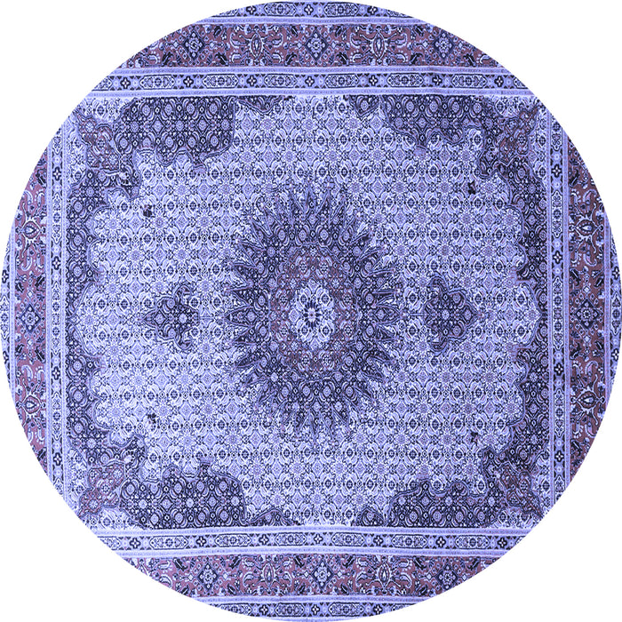 Round Machine Washable Medallion Blue Traditional Rug, wshtr1637blu