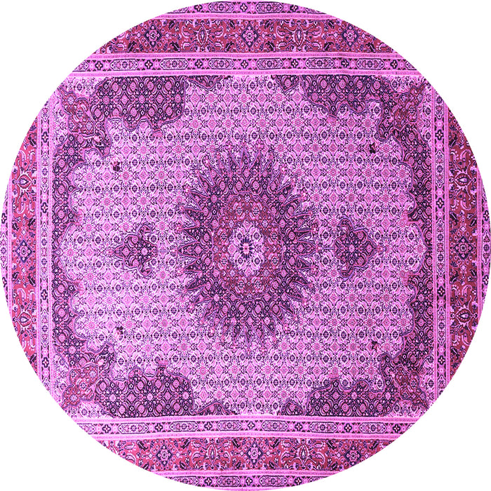 Round Machine Washable Medallion Purple Traditional Area Rugs, wshtr1637pur