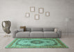 Machine Washable Medallion Turquoise Traditional Area Rugs in a Living Room,, wshtr1637turq