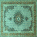 Square Machine Washable Medallion Turquoise Traditional Area Rugs, wshtr1637turq