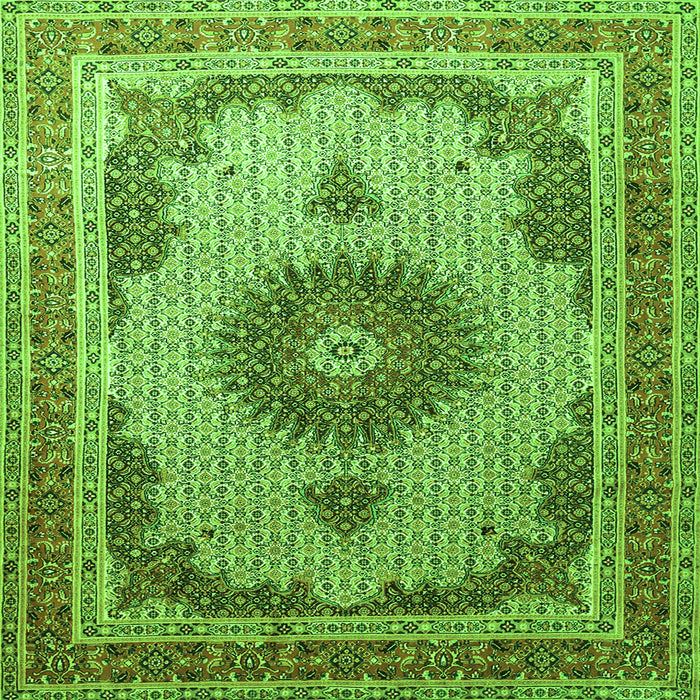 Round Machine Washable Medallion Green Traditional Area Rugs, wshtr1637grn