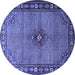 Round Machine Washable Persian Blue Traditional Rug, wshtr1638blu