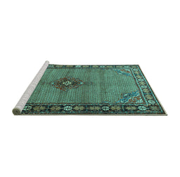 Sideview of Machine Washable Persian Turquoise Traditional Area Rugs, wshtr1638turq