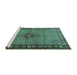 Sideview of Machine Washable Persian Turquoise Traditional Area Rugs, wshtr1638turq