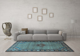 Machine Washable Persian Light Blue Traditional Rug in a Living Room, wshtr1638lblu