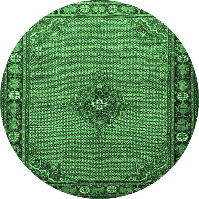 Round Persian Emerald Green Traditional Rug, tr1638emgrn