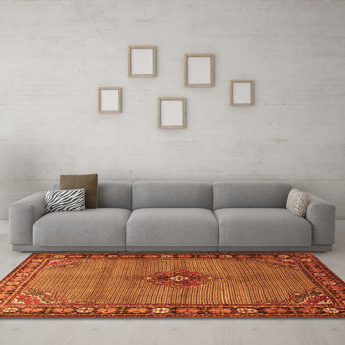 Machine Washable Persian Orange Traditional Area Rugs in a Living Room, wshtr1638org