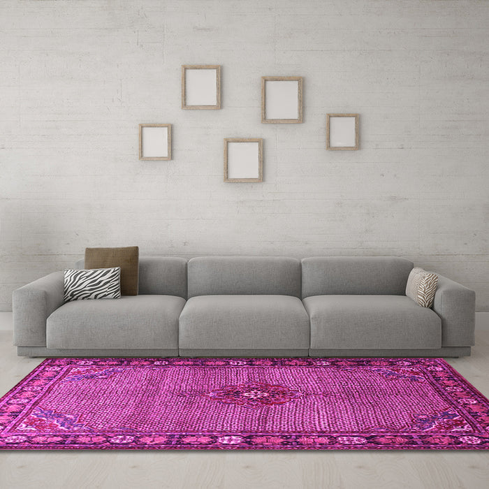 Machine Washable Persian Pink Traditional Rug in a Living Room, wshtr1638pnk