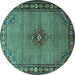 Round Machine Washable Persian Turquoise Traditional Area Rugs, wshtr1638turq