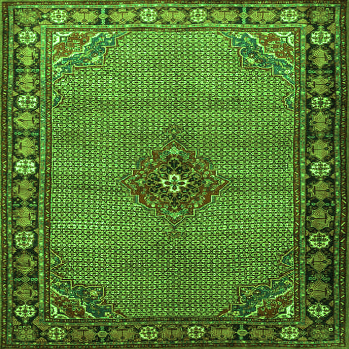 Round Machine Washable Persian Green Traditional Area Rugs, wshtr1638grn