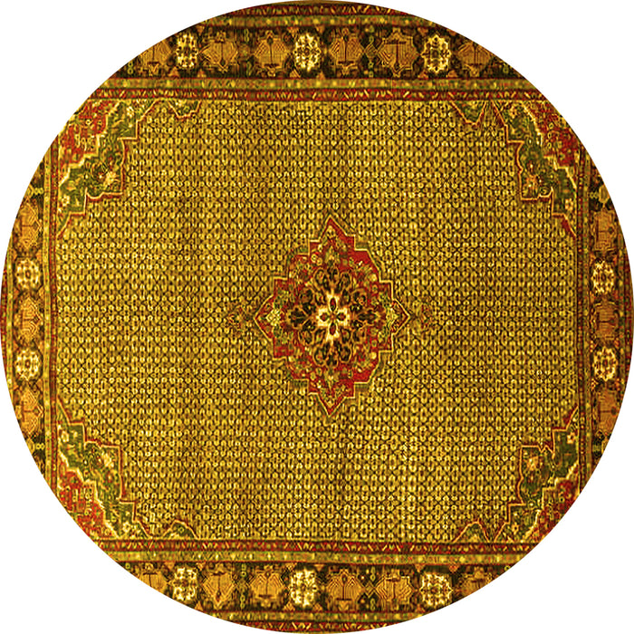Round Machine Washable Persian Yellow Traditional Rug, wshtr1638yw