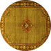 Round Machine Washable Persian Yellow Traditional Rug, wshtr1638yw