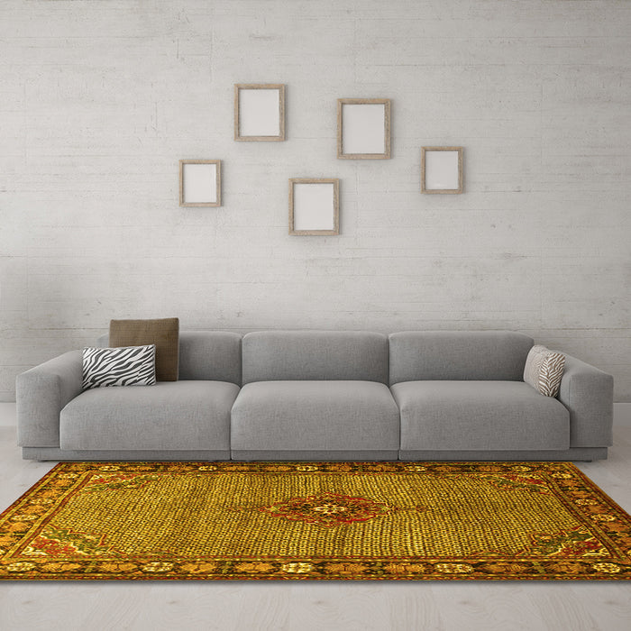 Machine Washable Persian Yellow Traditional Rug in a Living Room, wshtr1638yw