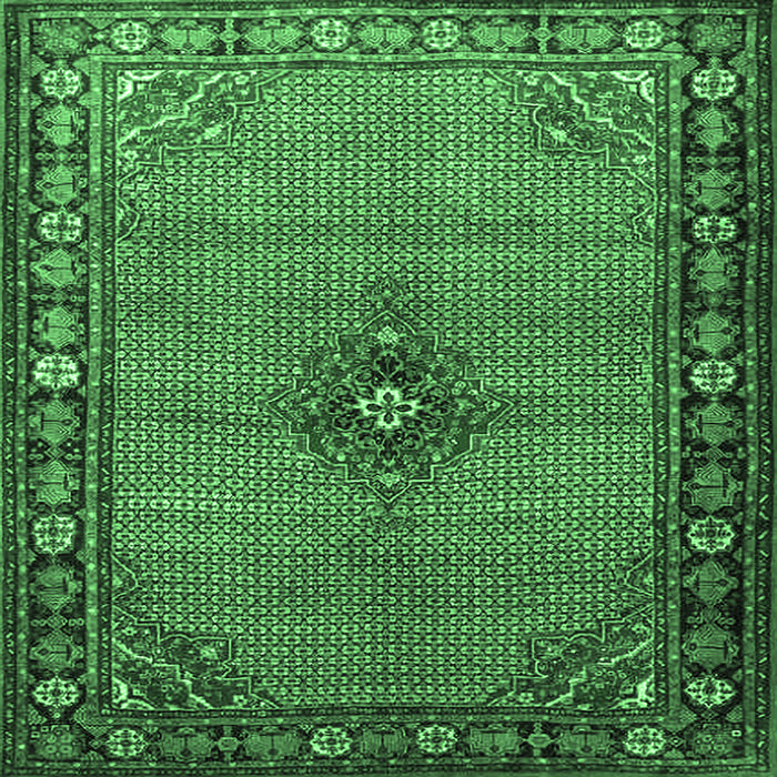 Square Machine Washable Persian Emerald Green Traditional Area Rugs, wshtr1638emgrn