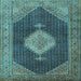 Square Machine Washable Medallion Light Blue Traditional Rug, wshtr1639lblu