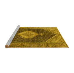 Sideview of Machine Washable Medallion Yellow Traditional Rug, wshtr1639yw