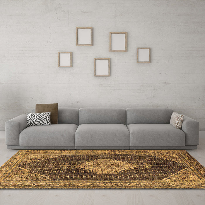 Machine Washable Medallion Brown Traditional Rug in a Living Room,, wshtr1639brn