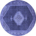 Round Machine Washable Medallion Blue Traditional Rug, wshtr1639blu