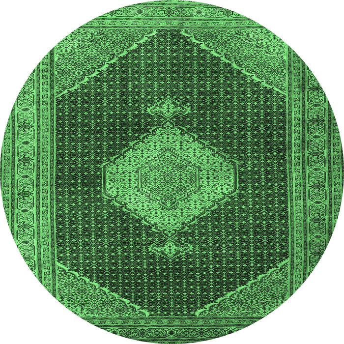 Round Machine Washable Medallion Emerald Green Traditional Area Rugs, wshtr1639emgrn