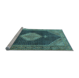 Sideview of Machine Washable Medallion Light Blue Traditional Rug, wshtr1639lblu