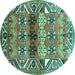 Round Machine Washable Persian Turquoise Traditional Area Rugs, wshtr163turq