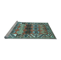 Sideview of Machine Washable Persian Light Blue Traditional Rug, wshtr163lblu