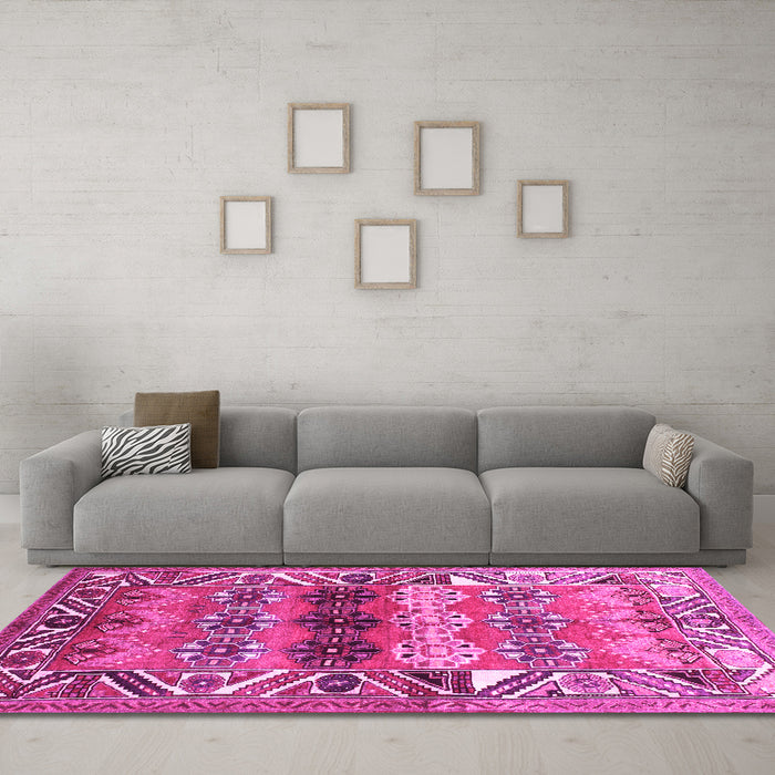 Machine Washable Persian Pink Traditional Rug in a Living Room, wshtr163pnk