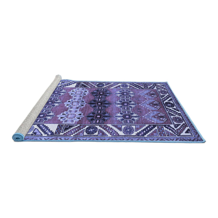 Sideview of Machine Washable Persian Blue Traditional Rug, wshtr163blu