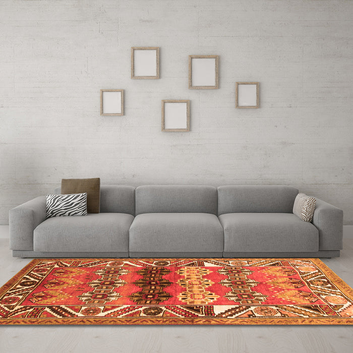Machine Washable Persian Orange Traditional Area Rugs in a Living Room, wshtr163org