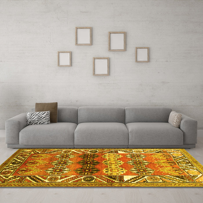 Machine Washable Persian Yellow Traditional Rug in a Living Room, wshtr163yw