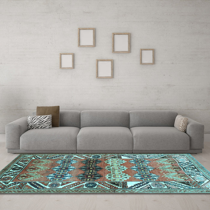 Machine Washable Persian Light Blue Traditional Rug in a Living Room, wshtr163lblu