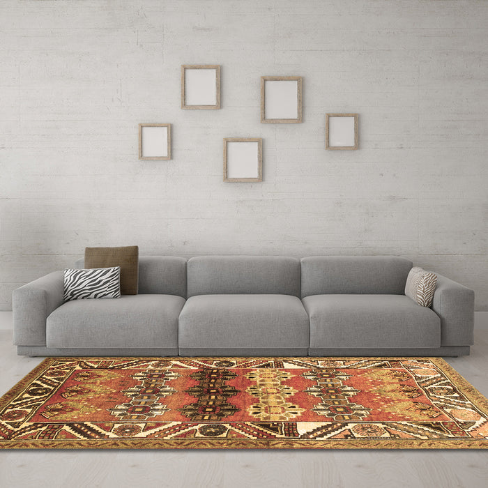 Machine Washable Persian Brown Traditional Rug in a Living Room,, wshtr163brn