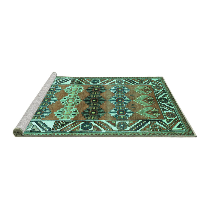 Sideview of Machine Washable Persian Turquoise Traditional Area Rugs, wshtr163turq