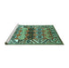 Sideview of Machine Washable Persian Turquoise Traditional Area Rugs, wshtr163turq