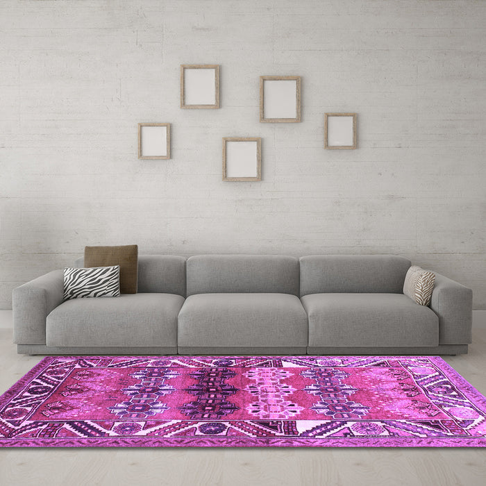 Machine Washable Persian Purple Traditional Area Rugs in a Living Room, wshtr163pur