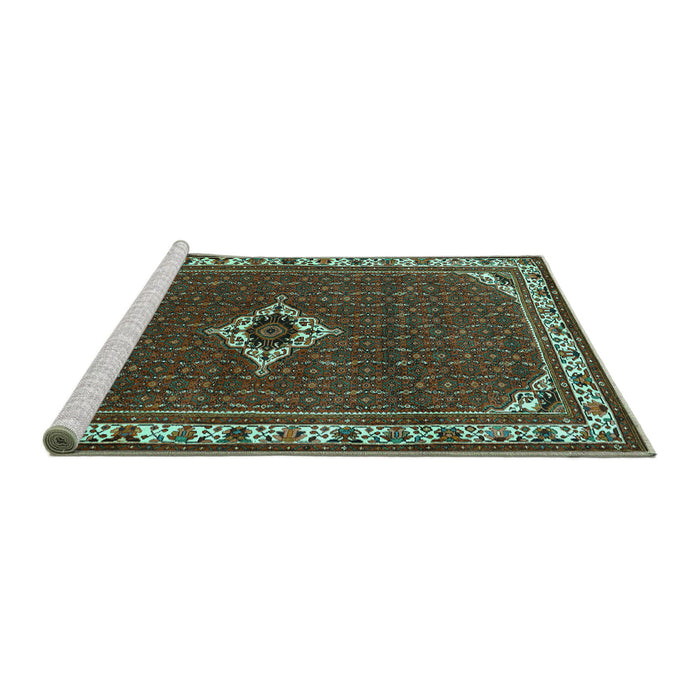 Sideview of Machine Washable Persian Turquoise Traditional Area Rugs, wshtr1640turq