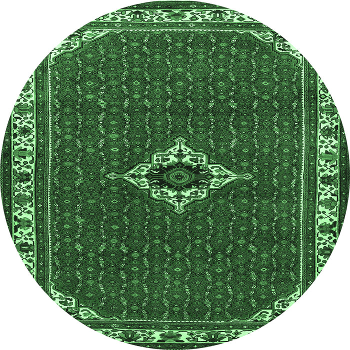 Round Persian Emerald Green Traditional Rug, tr1640emgrn