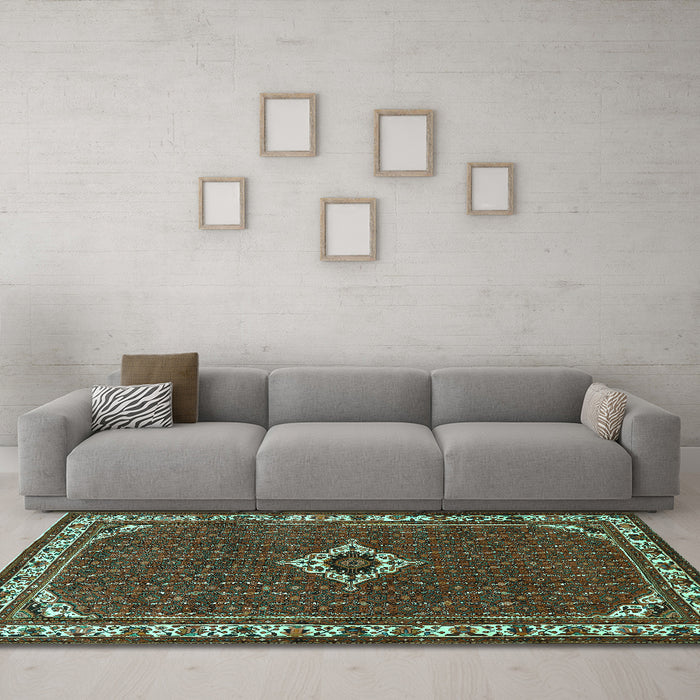 Machine Washable Persian Turquoise Traditional Area Rugs in a Living Room,, wshtr1640turq