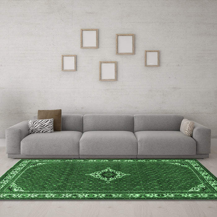 Machine Washable Persian Emerald Green Traditional Area Rugs in a Living Room,, wshtr1640emgrn
