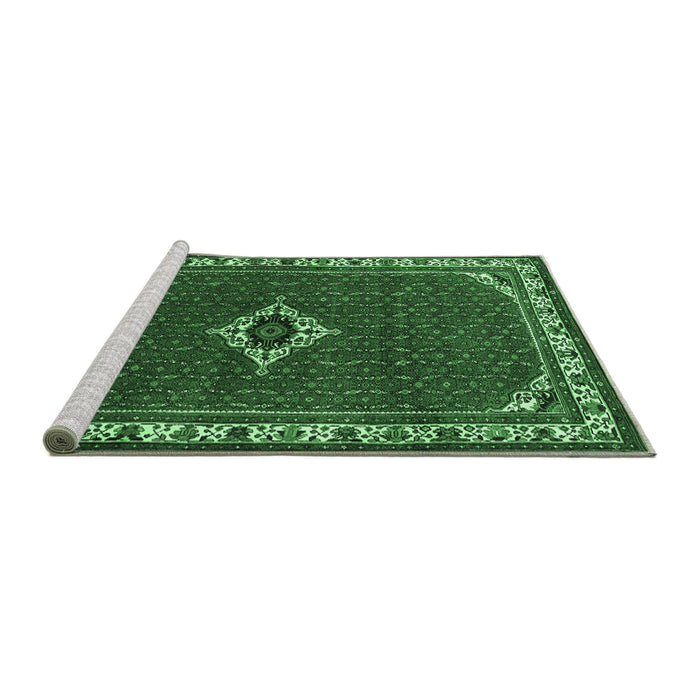 Sideview of Machine Washable Persian Emerald Green Traditional Area Rugs, wshtr1640emgrn