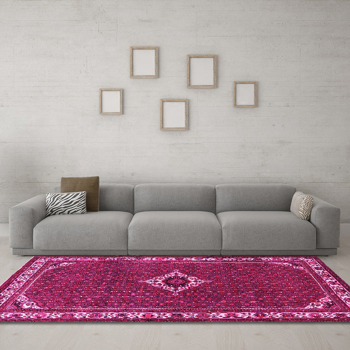 Machine Washable Persian Pink Traditional Rug in a Living Room, wshtr1640pnk