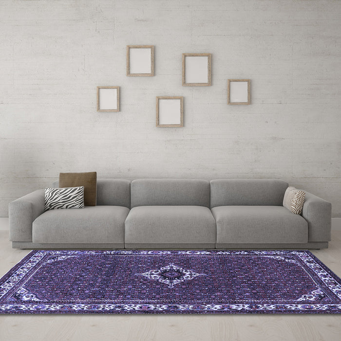 Machine Washable Persian Blue Traditional Rug in a Living Room, wshtr1640blu